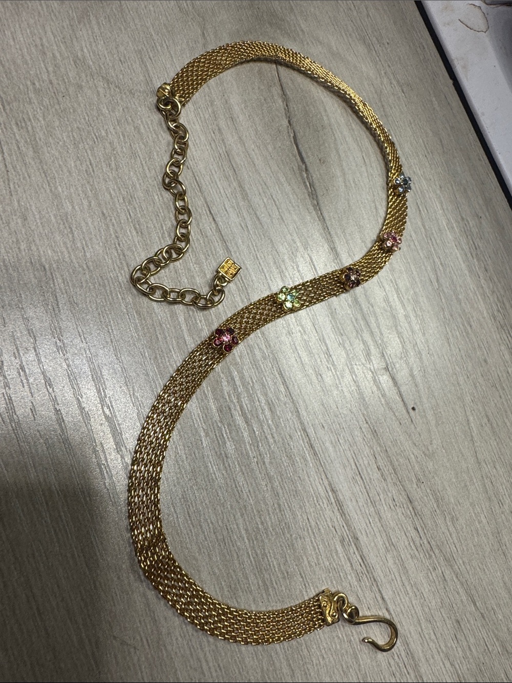 1980s Vintage Givenchy Gold Multi-Color Crystal Mesh Choker Necklace